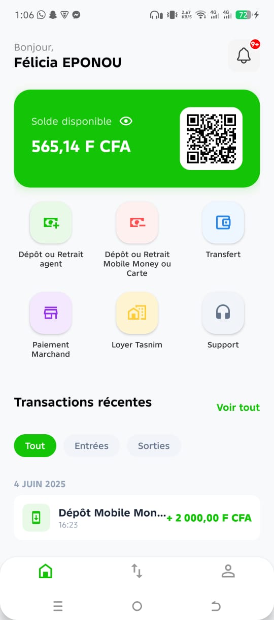Tasnim Wallet dashboard